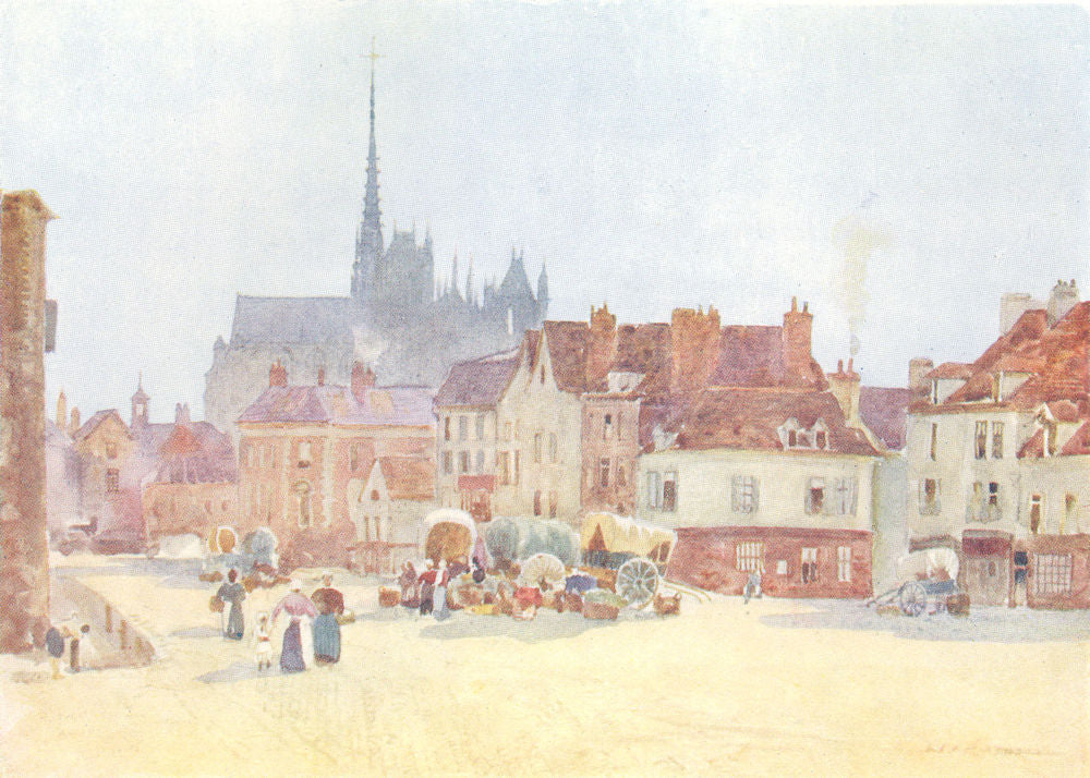 SOMME. The Place Vogel. Amiens. Carts. Street market 1907 old antique print
